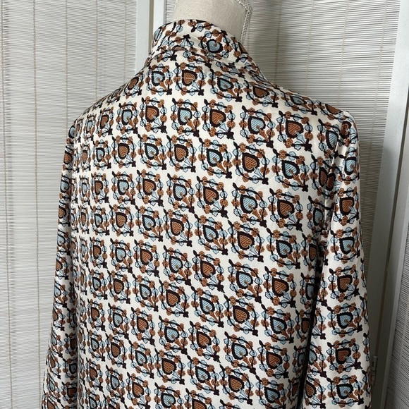 Raquel Allegra Ribbon Blazer Blue Brown Print Size M NWT - Picture 5 of 8